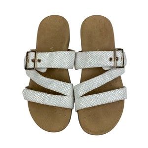 Vionic White Skylar Buckle Slide Sandals Orthopedic Hook & Loop Strap